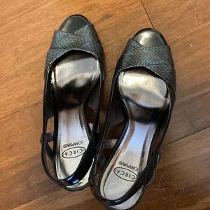 Black Patton leather sling back heels size 8, like new